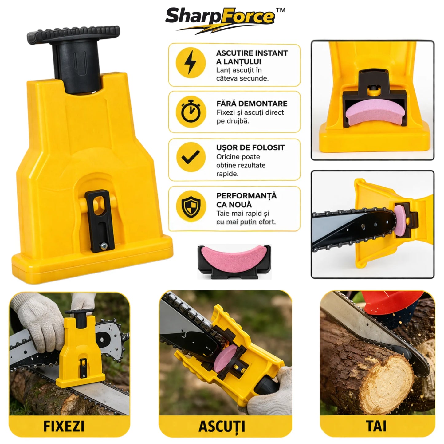 Ascuțitor Instant pentru Lanț Drujbă fără demontare - SharpForce™