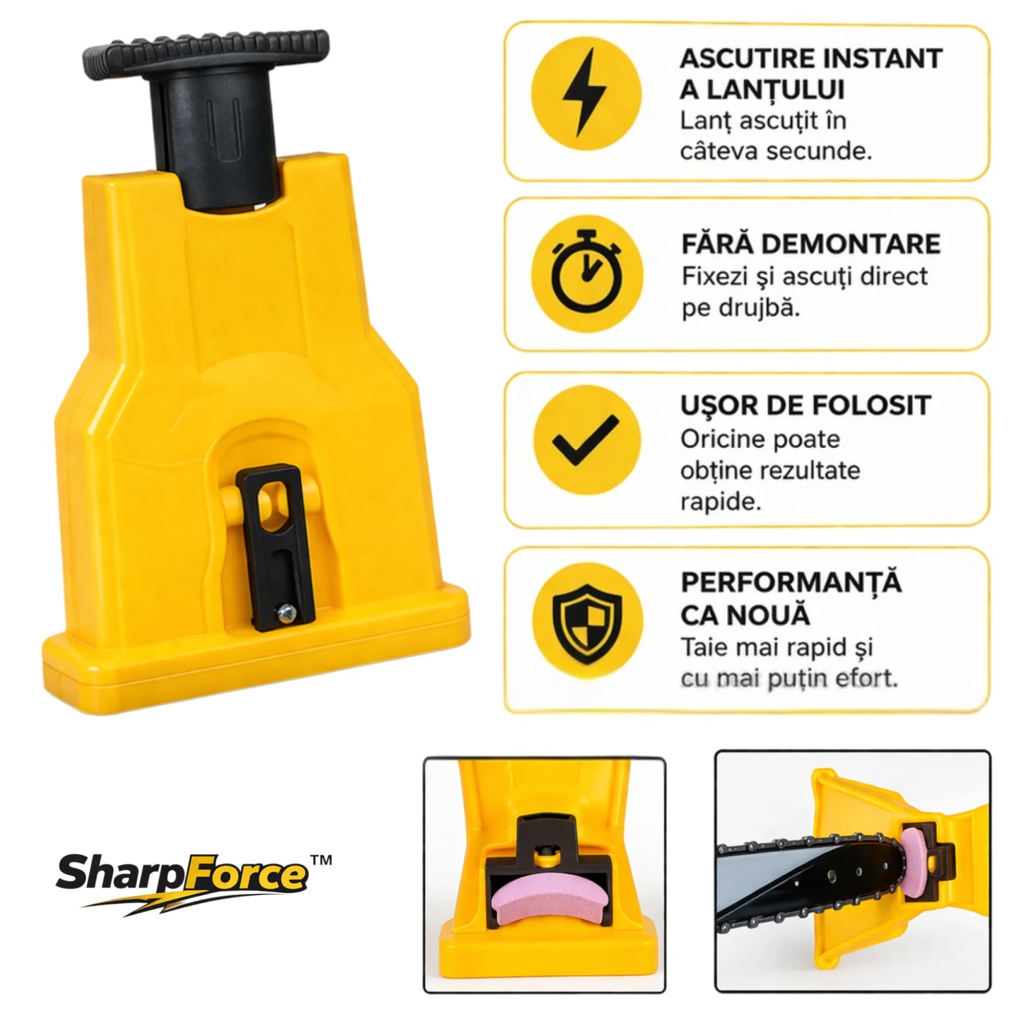 Ascuțitor Instant pentru Lanț Drujbă fără demontare - SharpForce™